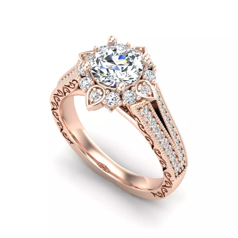 14K Rose Gold Logan Halo Engagement Ring