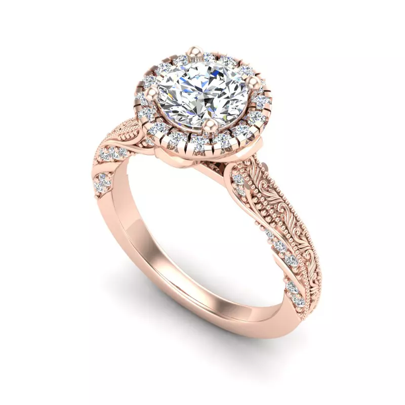14K Rose Gold Alexandria Halo Engagement Ring