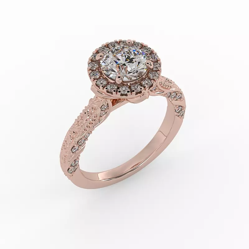 14K Rose Gold Alexandria Halo Engagement Ring