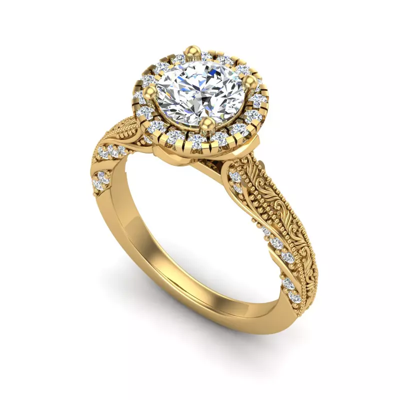 18K Yellow Gold Alexandria Halo Engagement Ring