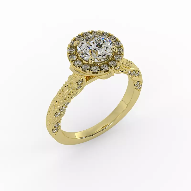 18K Yellow Gold Alexandria Halo Engagement Ring