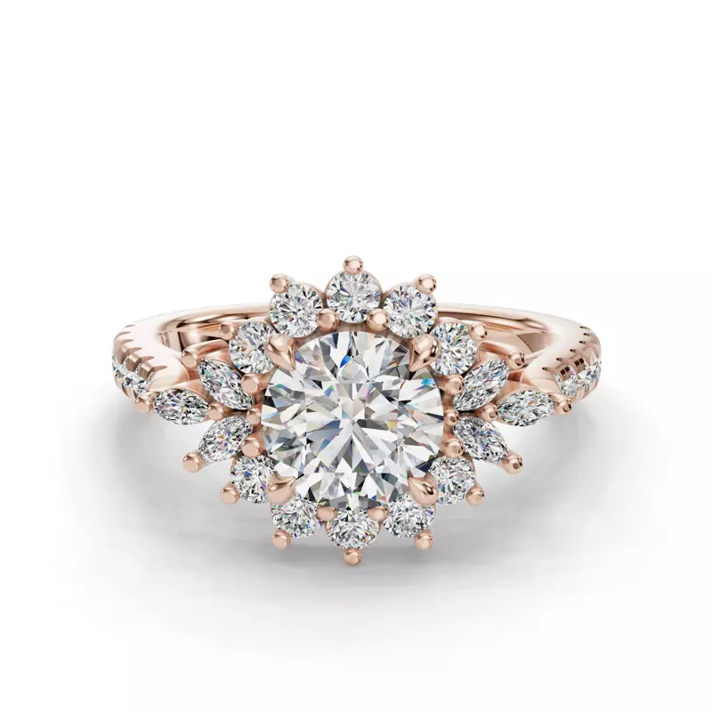 14K Rose Gold Michelle Round And Marquise Halo Engagement Ring