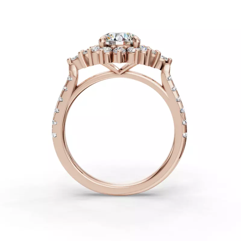14K Rose Gold Michelle Round And Marquise Halo Engagement Ring