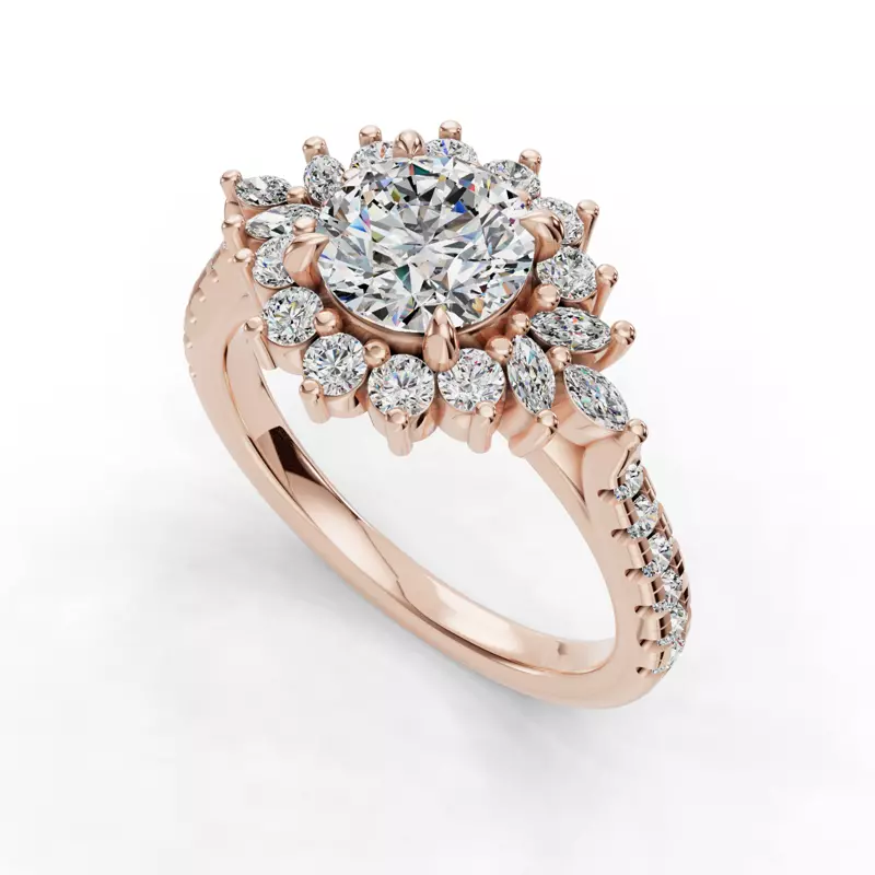 14K Rose Gold Michelle Round And Marquise Halo Engagement Ring