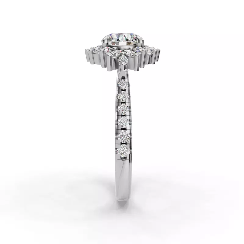 18K White Gold Michelle Round And Marquise Halo Engagement Ring