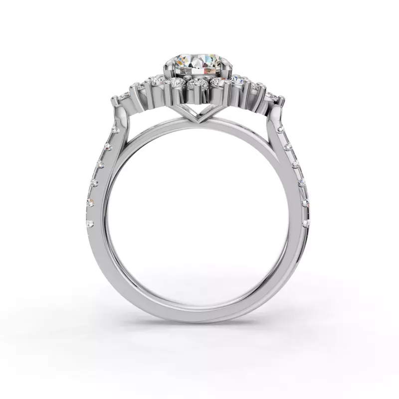 18K White Gold Michelle Round And Marquise Halo Engagement Ring