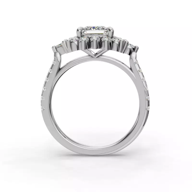 18K White Gold Michelle Round And Marquise Halo Engagement Ring