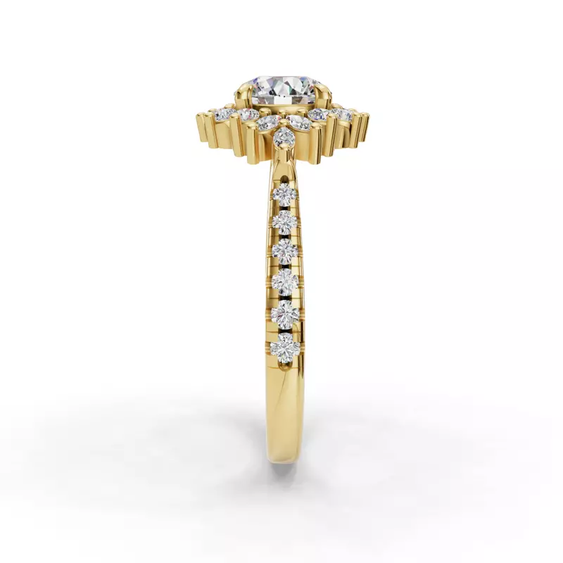 18K Yellow Gold Michelle Round And Marquise Halo Engagement Ring