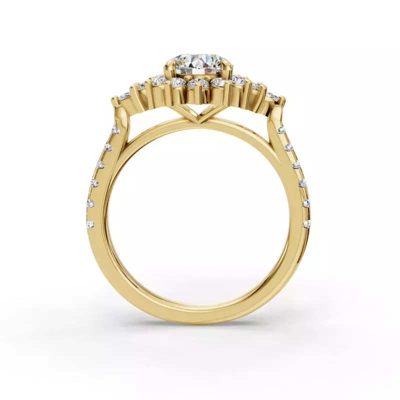 18K Yellow Gold Michelle Round And Marquise Halo Engagement Ring