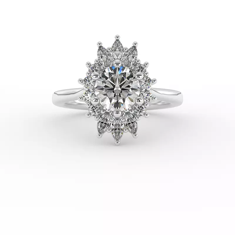 18K White Gold Talia Celestial Halo Engagement Ring