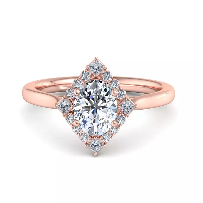 14K Rose Gold Demi Kite Halo Engagement Ring