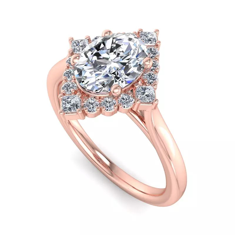 14K Rose Gold Demi Kite Halo Engagement Ring
