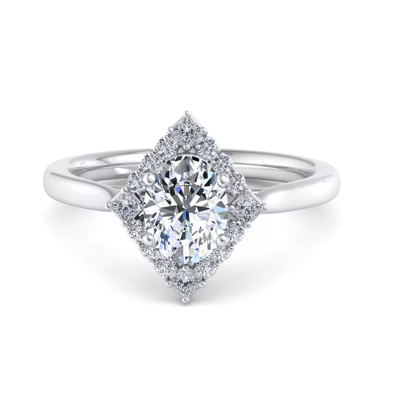18K White Gold Demi Kite Halo Engagement Ring