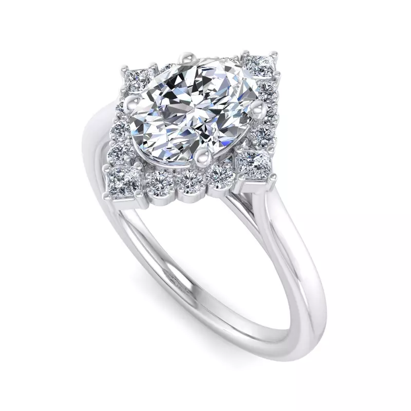 18K White Gold Demi Kite Halo Engagement Ring