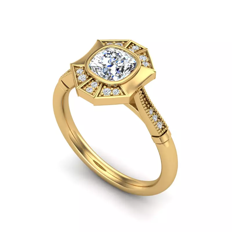 18K Yellow Gold Fatima Halo Engagement Ring