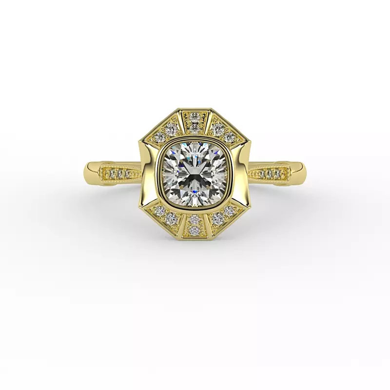 18K Yellow Gold Fatima Halo Engagement Ring