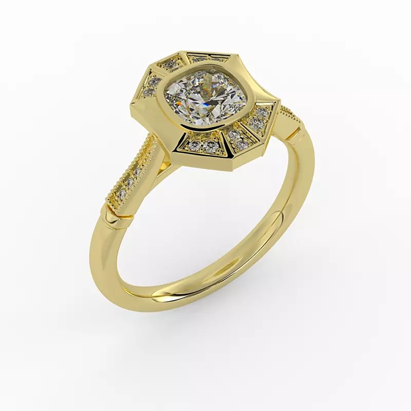 18K Yellow Gold Fatima Halo Engagement Ring