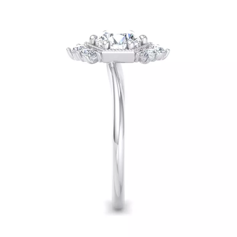 18K White Gold Mackenzie Half Halo Beaded Engagement Ring