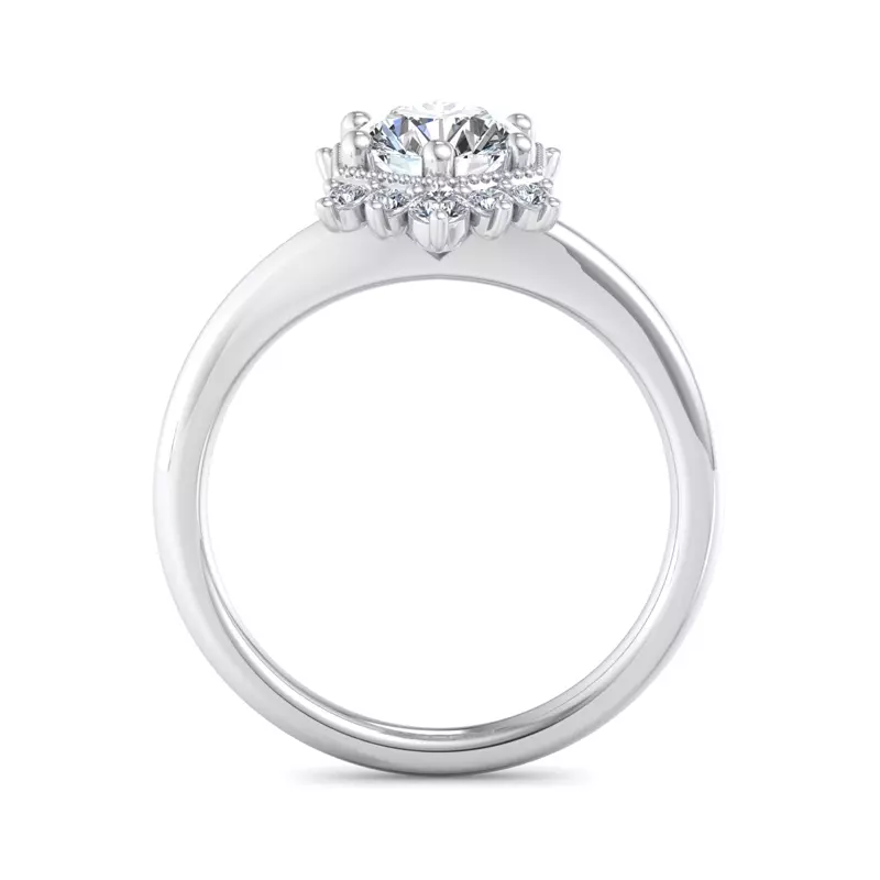 18K White Gold Mackenzie Half Halo Beaded Engagement Ring