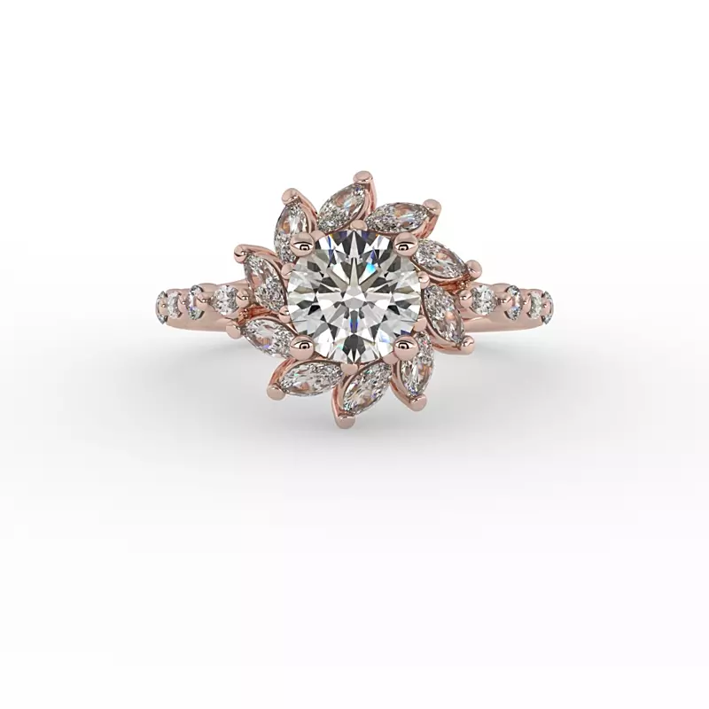 14K Rose Gold Melissa Marquise Floral Halo Engagement Ring