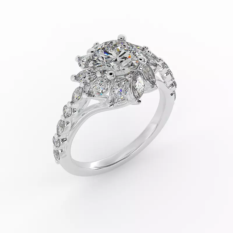 Platinum Melissa Marquise Floral Halo Engagement Ring