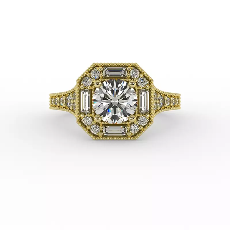 14K Yellow Gold Willa Octagonal Halo Engagement Ring