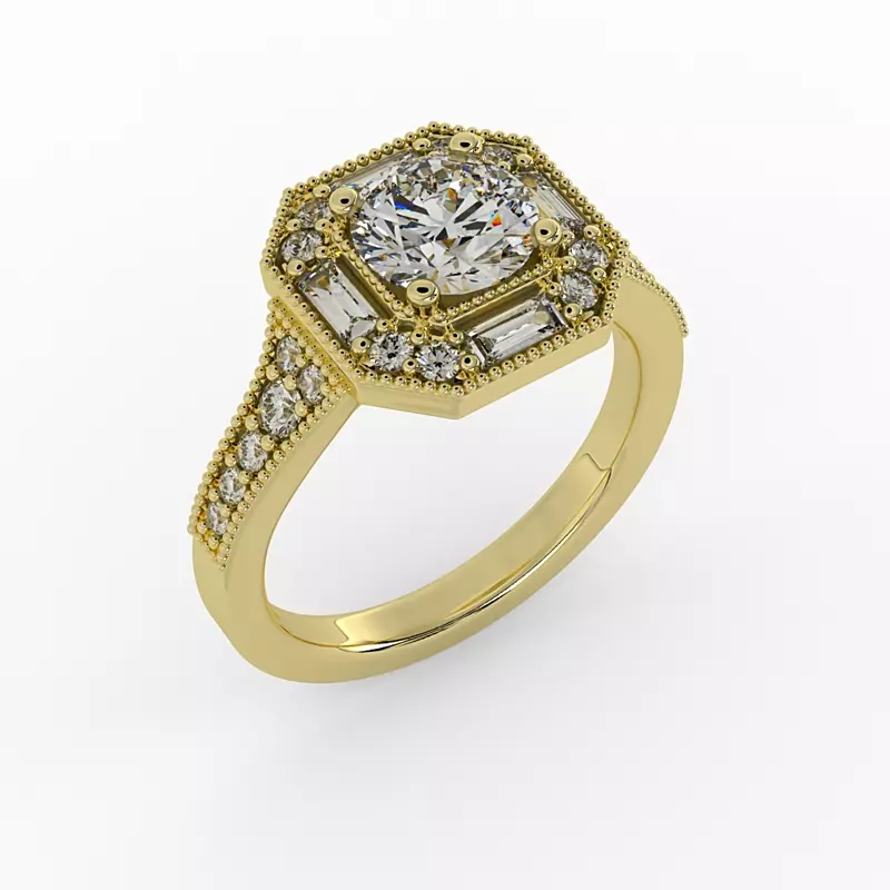 14K Yellow Gold Willa Octagonal Halo Engagement Ring