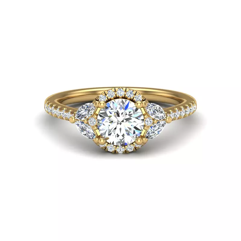 14K Yellow Gold Dahlia Halo Engagement Ring