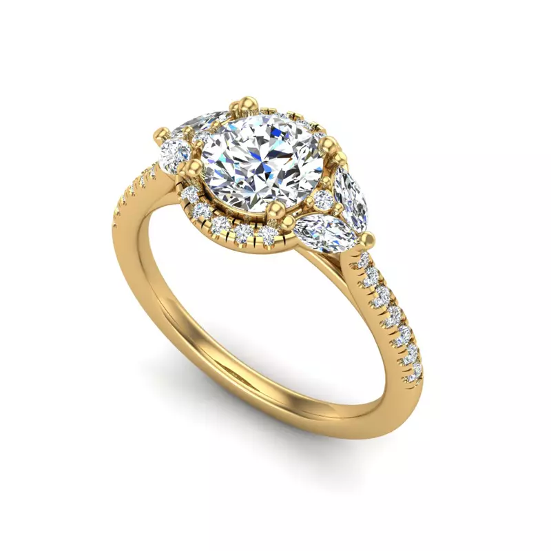 14K Yellow Gold Dahlia Halo Engagement Ring