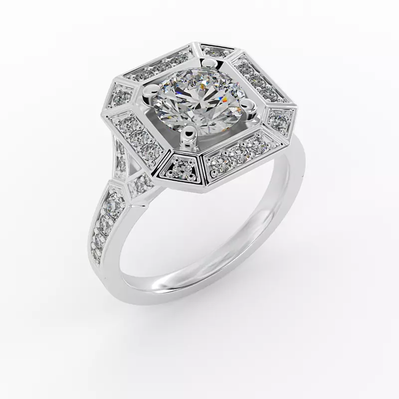 14K White Gold Alessandra Halo Engagement Ring