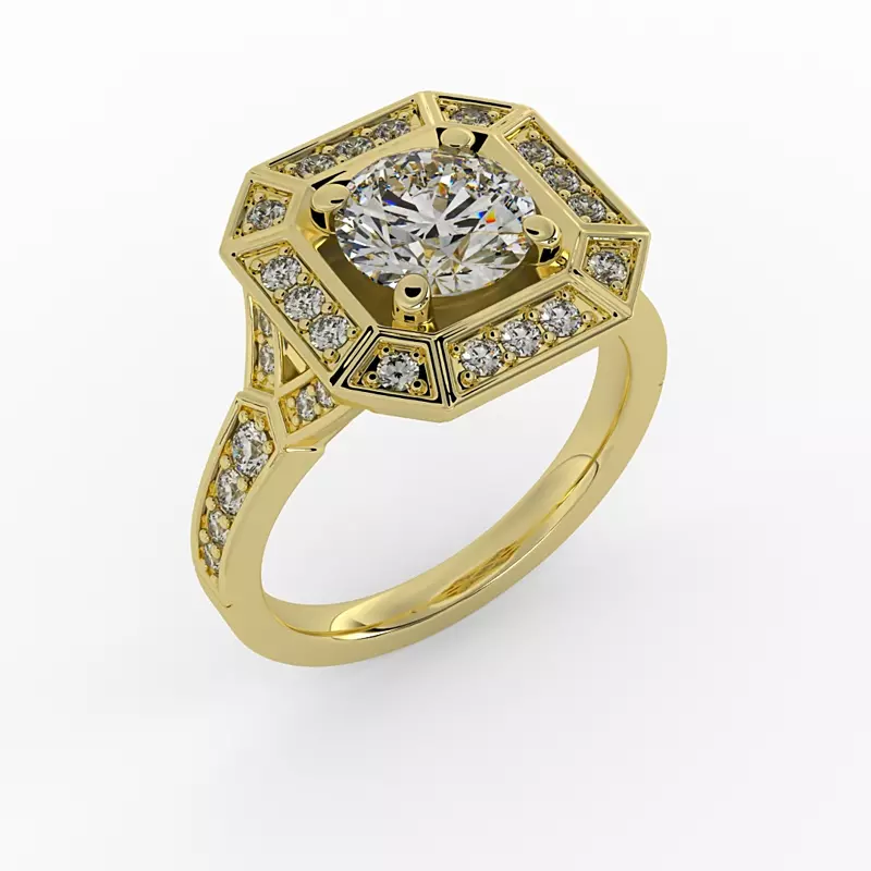 18K Yellow Gold Alessandra Halo Engagement Ring