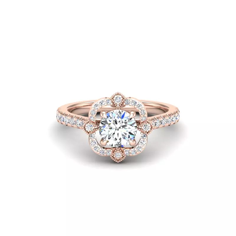 14K Rose Gold Matilda Floral Halo Engagement Ring