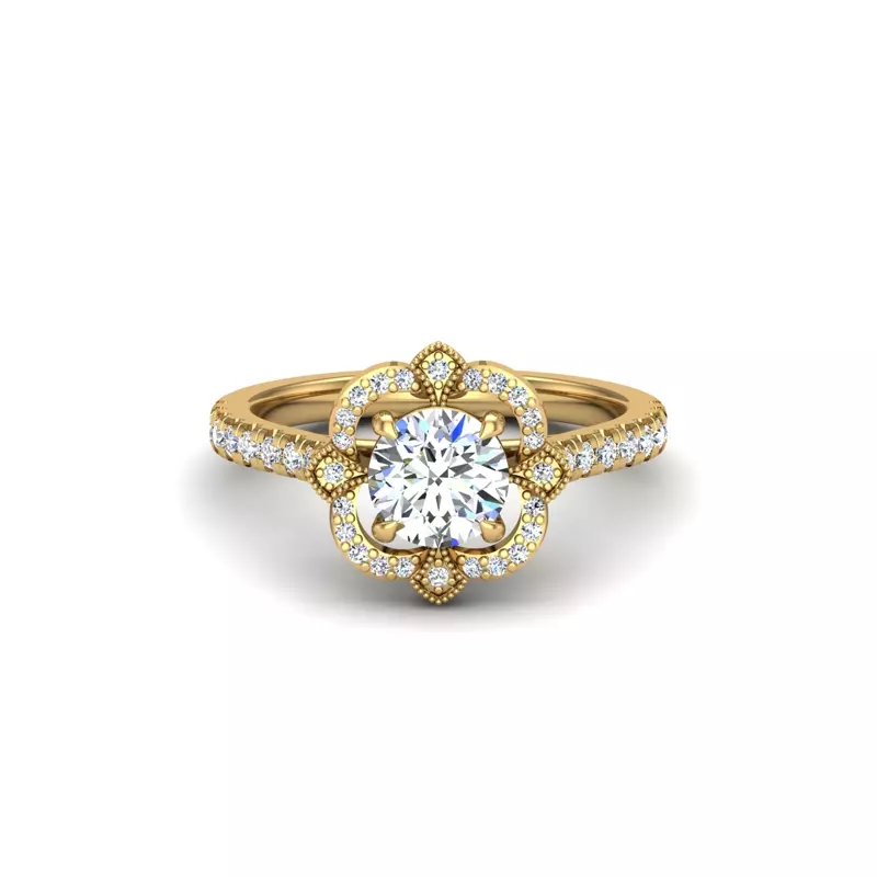 18K Yellow Gold Matilda Floral Halo Engagement Ring