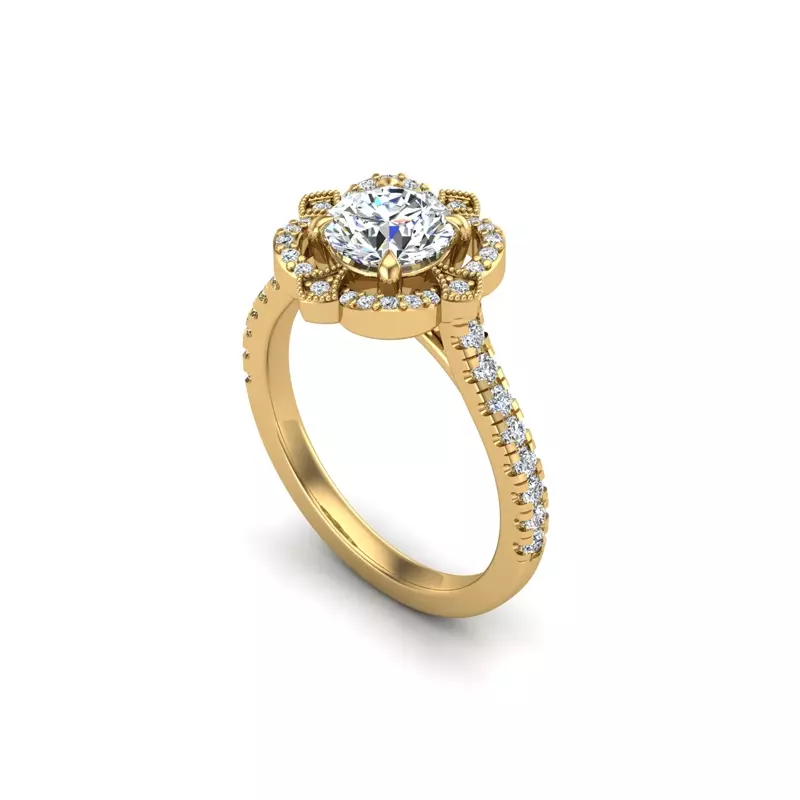 18K Yellow Gold Matilda Floral Halo Engagement Ring