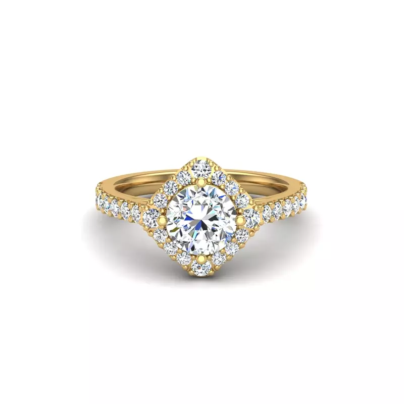 14K Yellow Gold Charleigh Compass Set Halo Engagement Ring