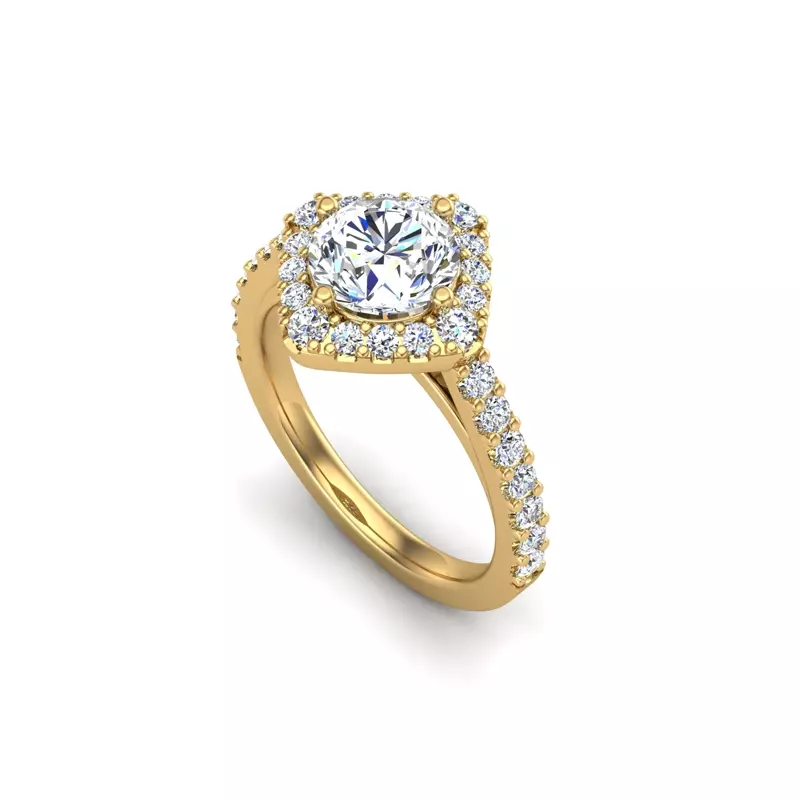 14K Yellow Gold Charleigh Compass Set Halo Engagement Ring