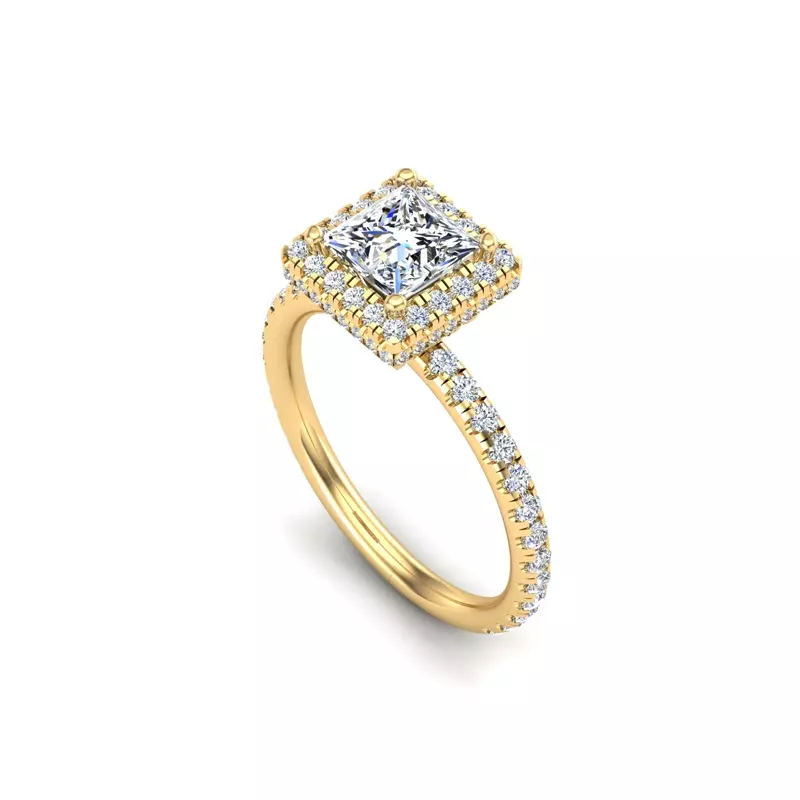 14K Yellow Gold Emberly Pave Halo Engagement Ring