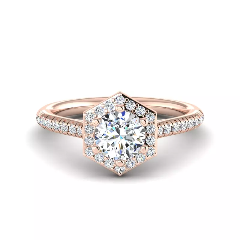 14K Rose Gold Mckinley Hexagon Halo Engagement Ring