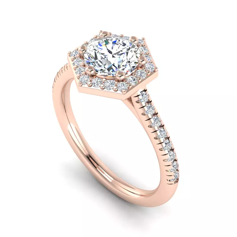 14K Rose Gold Mckinley Hexagon Halo Engagement Ring