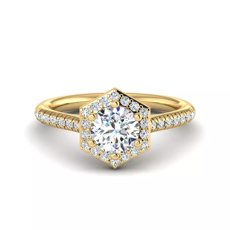 14K Yellow Gold Mckinley Hexagon Halo Engagement Ring