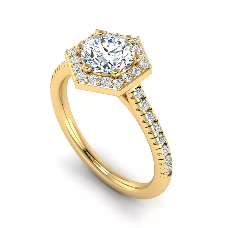 14K Yellow Gold Mckinley Hexagon Halo Engagement Ring