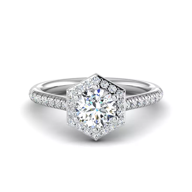 18K White Gold Mckinley Hexagon Halo Engagement Ring