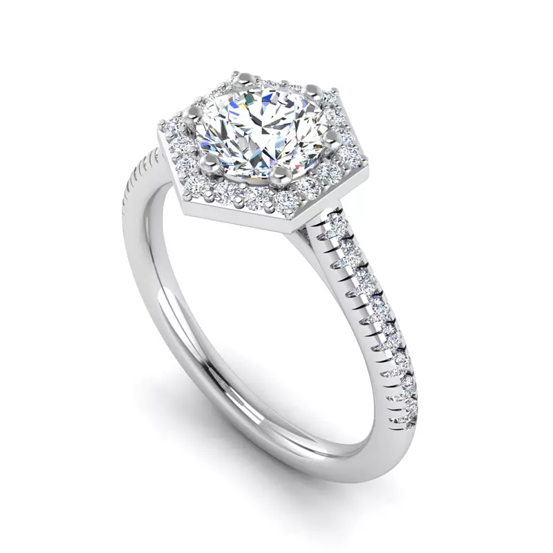 18K White Gold Mckinley Hexagon Halo Engagement Ring