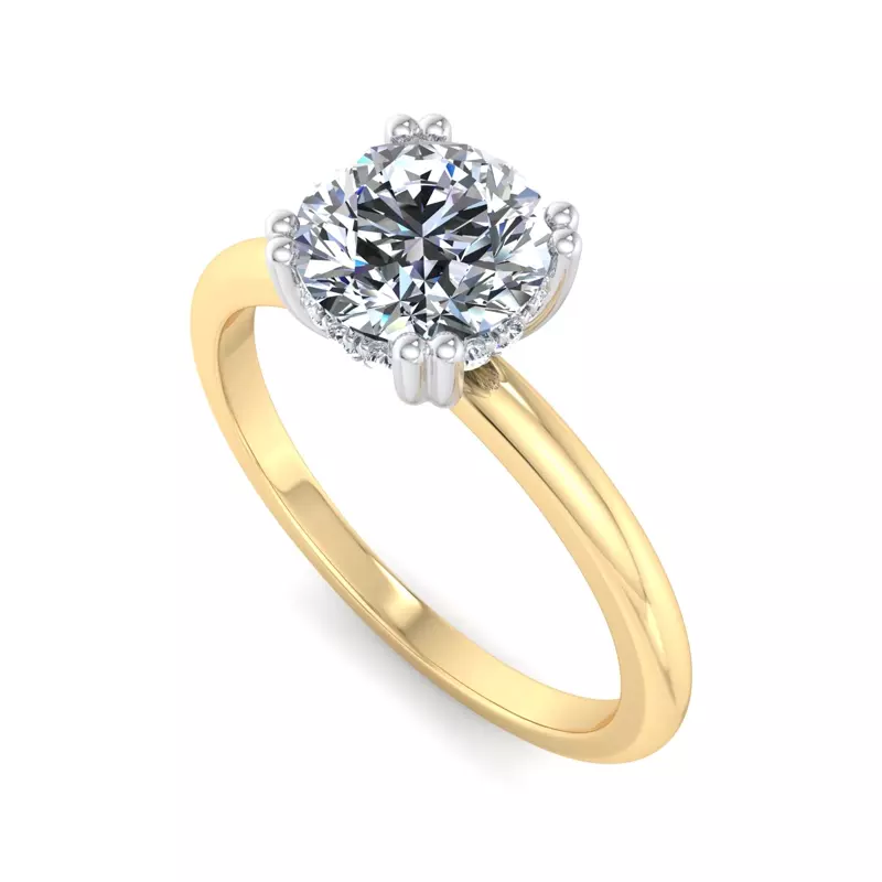 14K Yellow Gold Virginia Double Prong Hidden Halo Engagement Ring