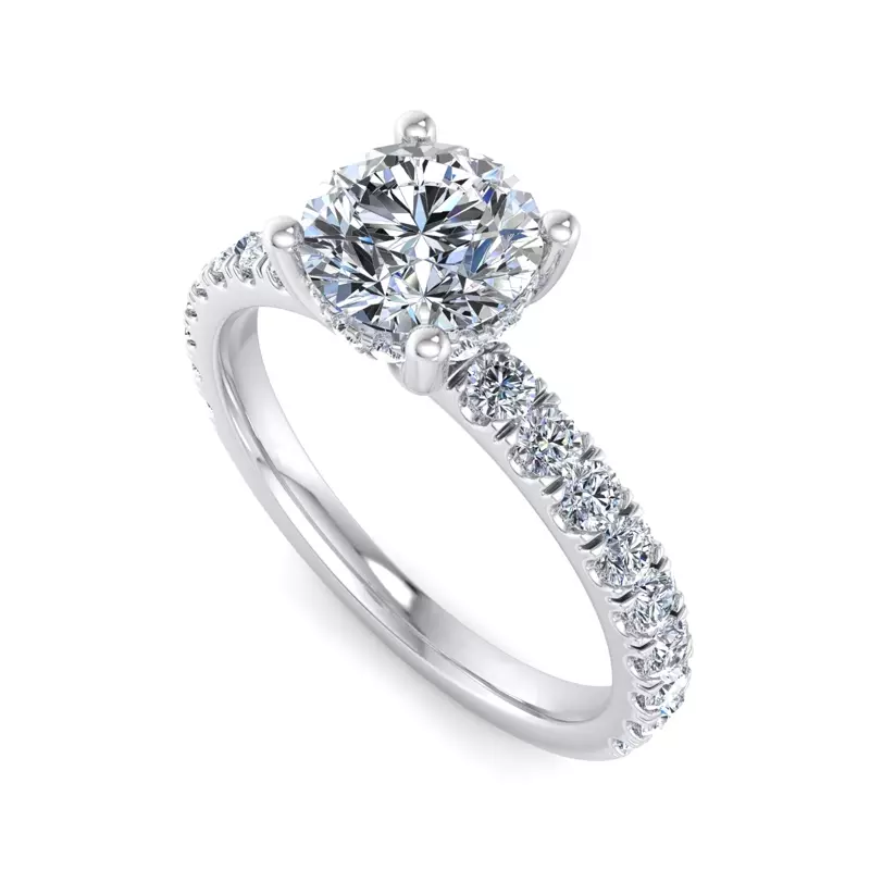 18K White Gold Opal Hidden Halo Engagement Ring