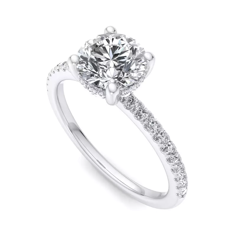 18K White Gold Emaan Two-Tone Pave Hidden Halo Engagement Ring