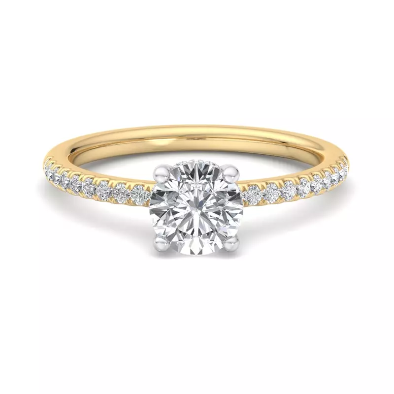 18K Yellow Gold Emaan Two-Tone Pave Hidden Halo Engagement Ring