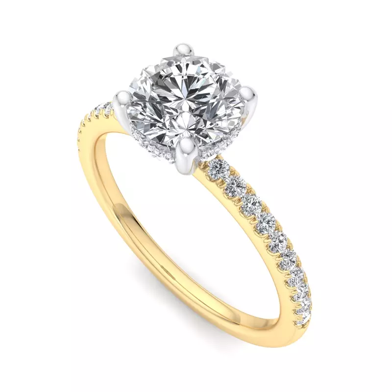 18K Yellow Gold Emaan Two-Tone Pave Hidden Halo Engagement Ring
