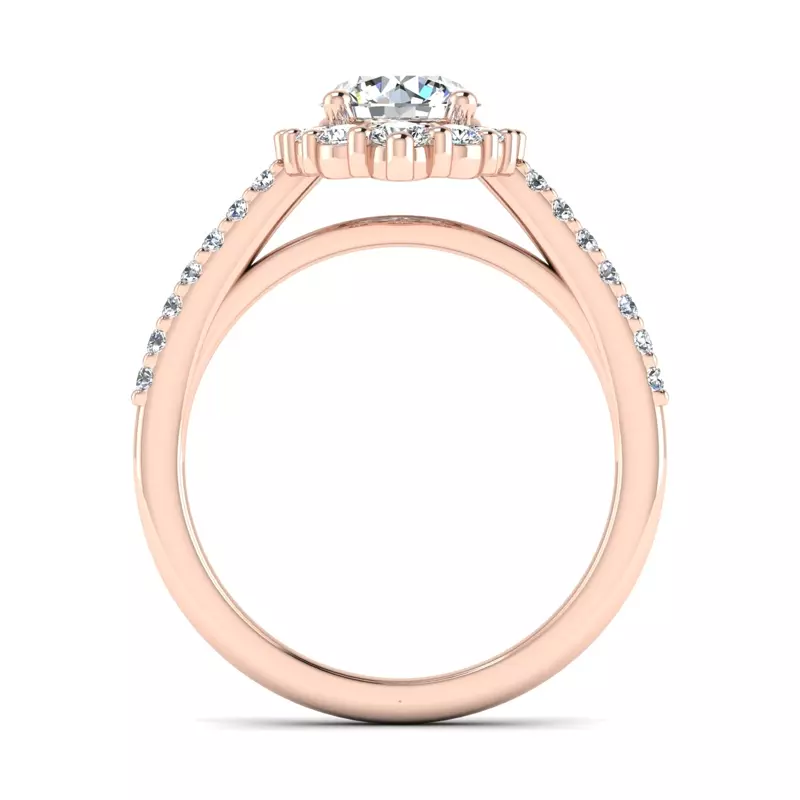 14K Rose Gold Violet Cathedral Pave Diamond Halo Engagement Ring