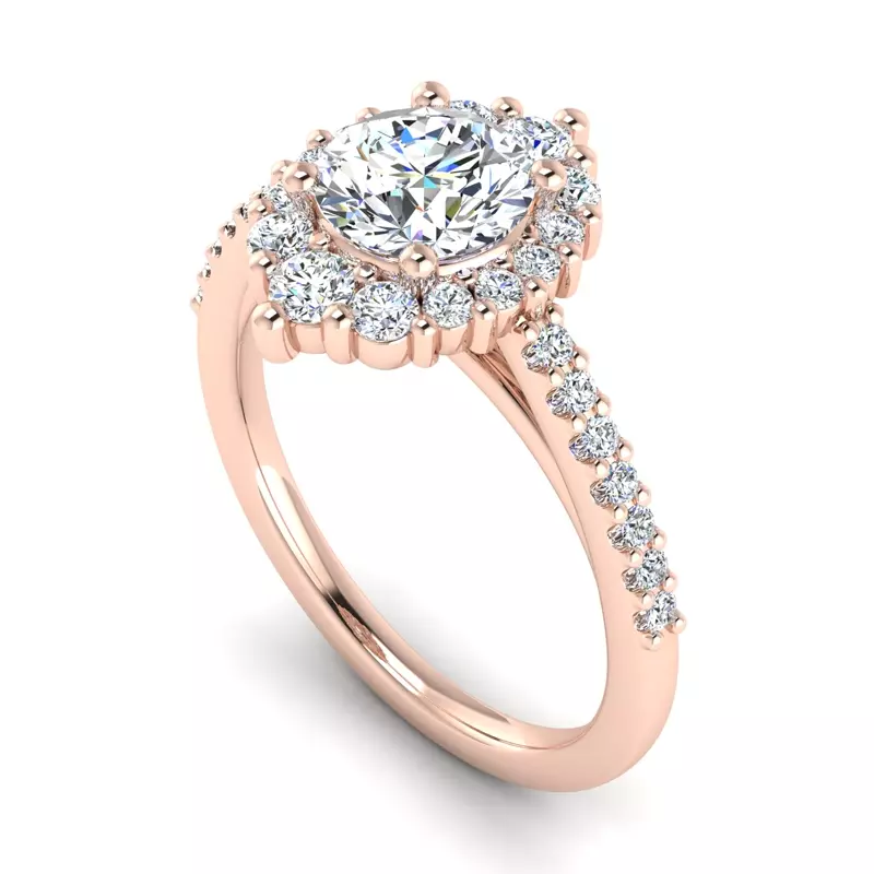 14K Rose Gold Violet Cathedral Pave Diamond Halo Engagement Ring
